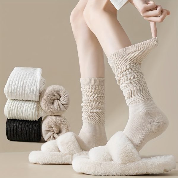 1 Pair F4 Pairs, Thickened and Warm Socks for Autumn and Winter, Semi-Circle Loose Calf Socks, Women's Stockings and Socks